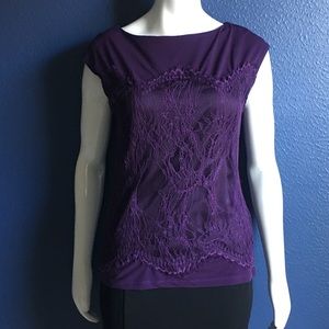 New York & Company Purple Blouse W/ Lace Sz Small